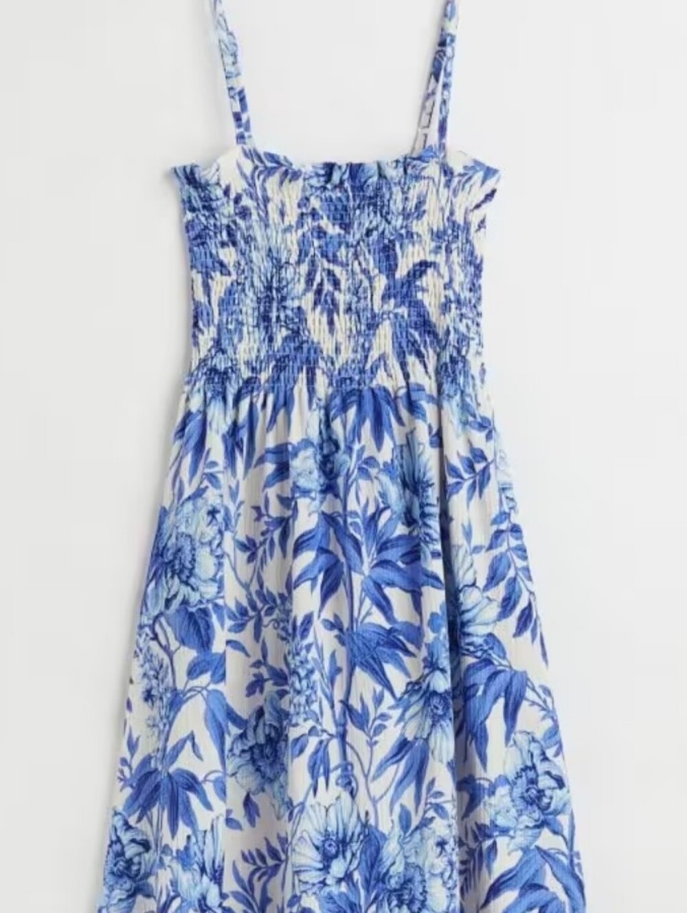 Blue and White Floral Smocked Midi Sundress